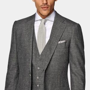 Mid grey Lazio suit blazer and waistcoat wool silk linen suit supply
